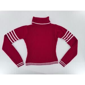 Vtg Sweater Sz S Chunky Knit Red Turtleneck Candycane Preppy Academia Valentine